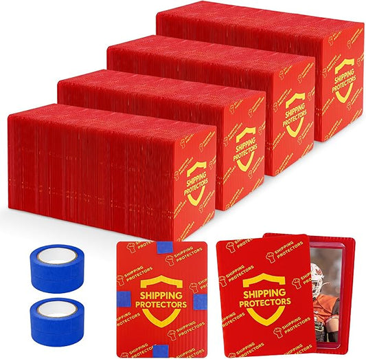 510-Pack Trading Card Shipping Protectors 3.5'' x 4.5'' with 4 Rolls of Tape, Heavy Duty Corrugated Sheet for Safe Shipping, Precut Card Mailers for Sports, MTG, and Collectible Cards (Red) by Succwoah