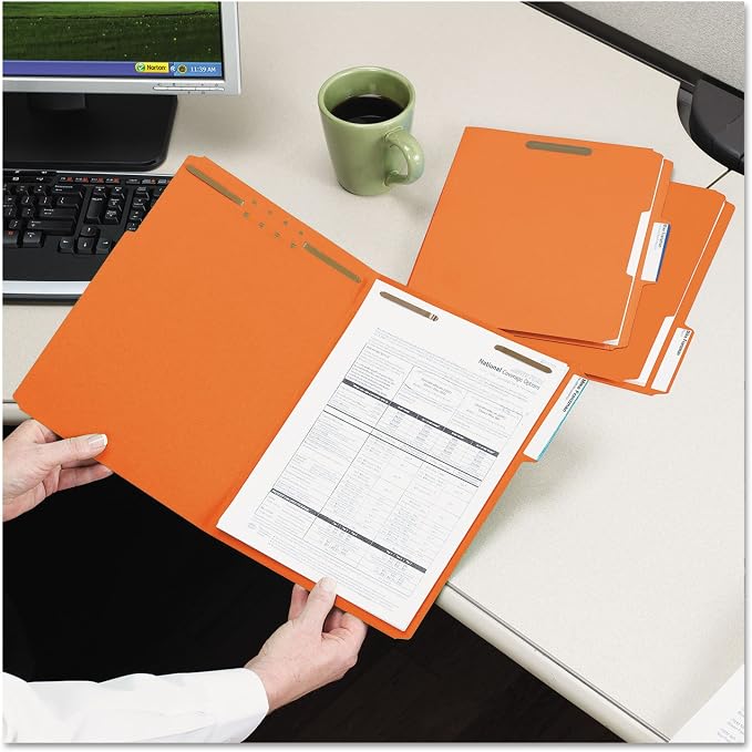 Smead Fastener File Folders, Reinforced 1/3-Cut Tabs, 2 Fasteners, Letter Size, Orange, 50 per Box (12540) - Image 2
