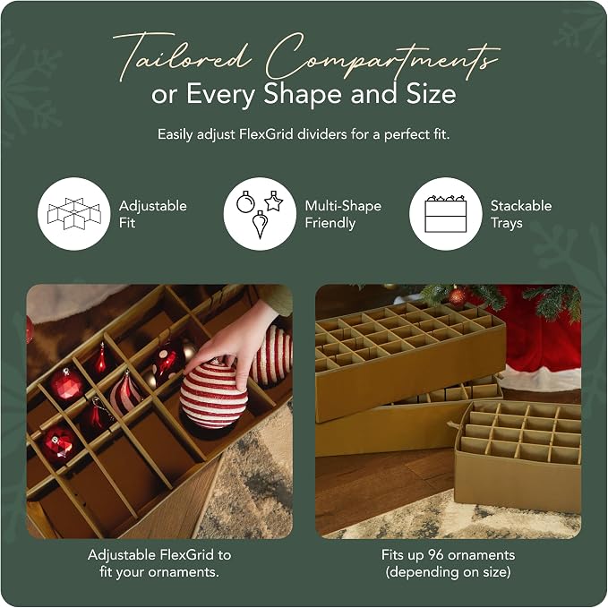 Covermates Keepsakes Adjustable Ornament Storage Bag – Heavy-Duty Polyester, Padded Dividers & FlexGrid Trays – Protective Holiday Ornament Organizer with Handles & Label Window, Red - Image 5