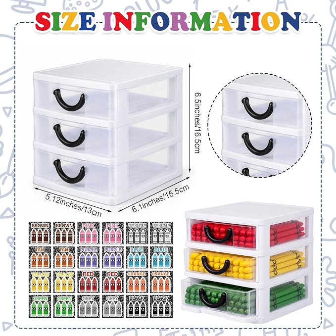 12 Pcs/ 4 Pack Plastic Crayon Organizer for Classroom Back to School Crayon Storage Boxes for Marker Pen Art Craft Supplies Crayons Drawer Container for Classroom Office Table with Color Label - Image 2