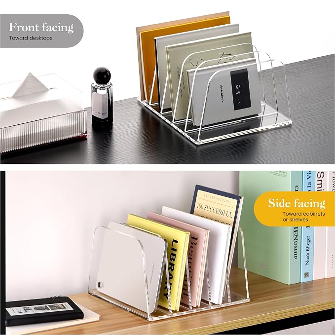 HeZone Desk File Organizer,5-Section Vertical Clear File Organizer File Holder Folder Holder Mail Sorter Acrylic Stand Rack,Office Organization for Home, Office & Classroom(1 Pack) - Image 5