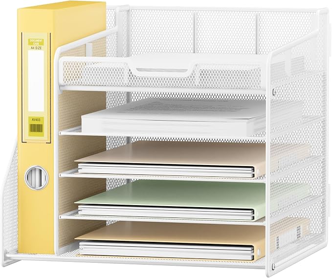 Lavatino Desk Organizer with File Holder, White 5-Tier Adjustable Paper Letter Tray for Office or Home Desk Organizers - Image 2