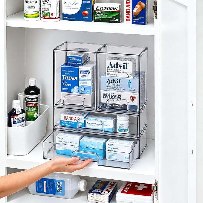 Clear Stackable Storage Drawers, Baby Bottle Organizer, Easily-Access Makeup Organizer, Durable Containers for Bathroom Countertop, Cabinet, Pantry and Medicine Organization - Image 5