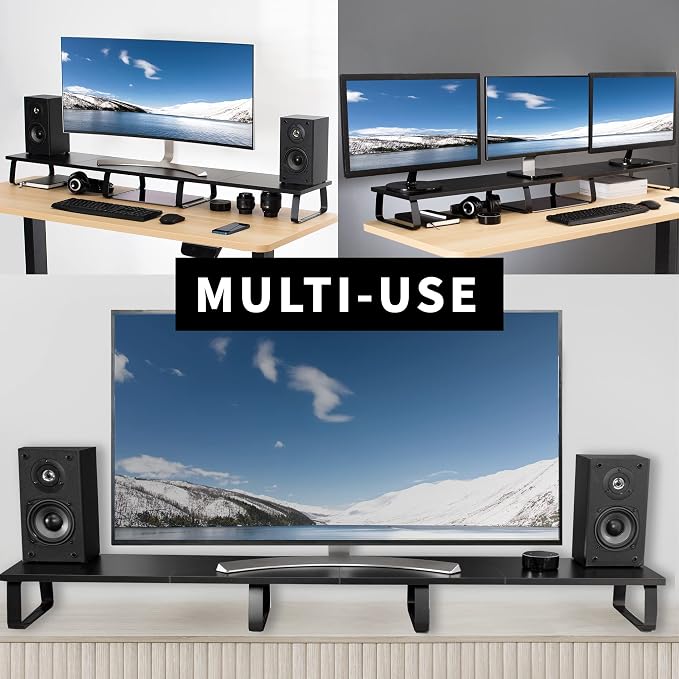 VIVO 55 inch Extra Long Monitor Stand, Wood & Steel Desktop Riser, Multi Screen, TV, Keyboard, Laptop, Ergonomic Desk and Tabletop Organizer, Black, STAND-V000D5 - Image 6