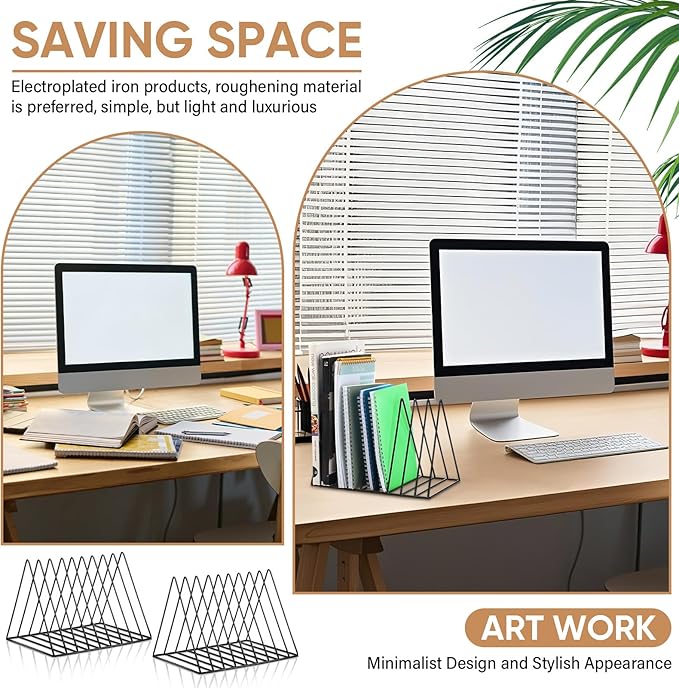 14 Pieces Magazine Holder Triangle File Holder Metal Book Record Vinyl Storage Rack Multifunction Triangle File Organizer Sorter for Decor Home Office - Image 4