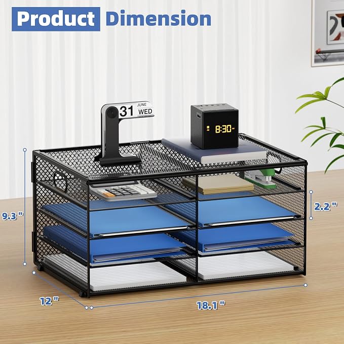 Lavatino 8 Compartments Paper Organizer for Desk, Mesh Literature Organizer, Mail File Sorter Tray with Handle, Desktop Mailbox for Office Classroom Home, Black - Image 3