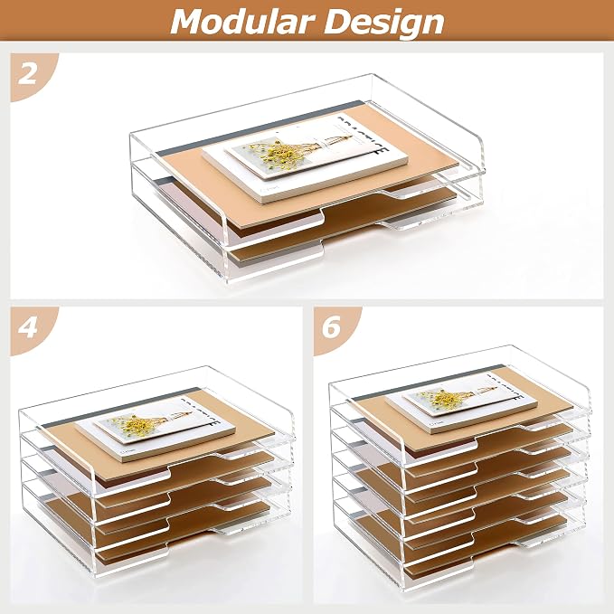 2 Pack-Stackable Paper Letter Tray Enlarged A4 File Desk Organizer Acrylic | Desk Organizers and Accessories Sorter Tray, Clear Workspace Office Supplies Organizers, 13.78inx9.25inx3.62in - Image 3