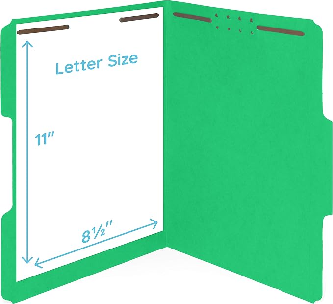 Blue Summit Supplies 50 Green Fastener File Folders, Letter, 1/3 Cut Tab | Durable 11pt green paper, reinforced 1/3 cut tabs, 2 prong fasteners, medical, law client and office files - Image 4