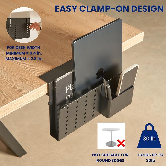 GAROOD Laptop Side Storage Vertical Laptop Stand Under Desktop Storage Clamp On Desk Shelf Hanging Desk Organizer Laptop Desktop Mount Side Table Organizer Caddy Book Caddy - One Tier Black - Image 4