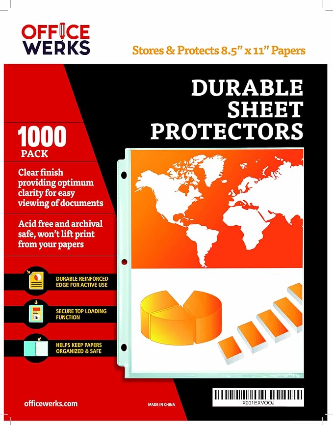 1000 Bulk Sheet Protectors, 8.5 X 11 Inch Clear Page for 3 Ring Binder, 35 Micron Plastic Sheet Sleeves, Durable Top Loading Paper Protector with Reinforced Holes Archival Safe - Image 8