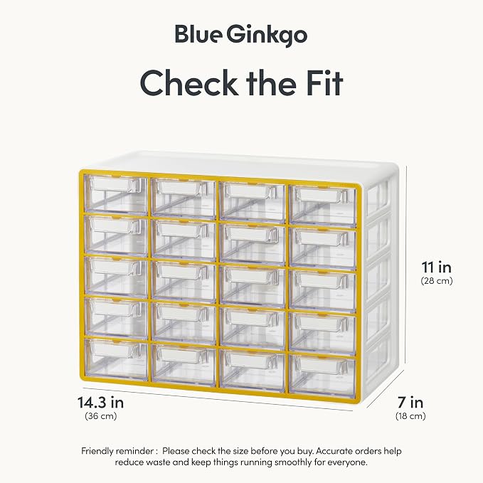 Blue Ginkgo 20-Drawer Storage Cabinet Organizer, Yellow, Made in Korea | Stackable. Adjustable. Easy Visibility. - Image 2