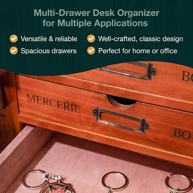 Stackable Apothecary Cabinet, 16 Drawer Wooden Storage I Vintage Card Catalog Style Organizer for Coins, Trading Cards, Crafts & DMC Floss I Multi Drawer Modular Wood Desk Cabinet w/Label Holders - Image 6