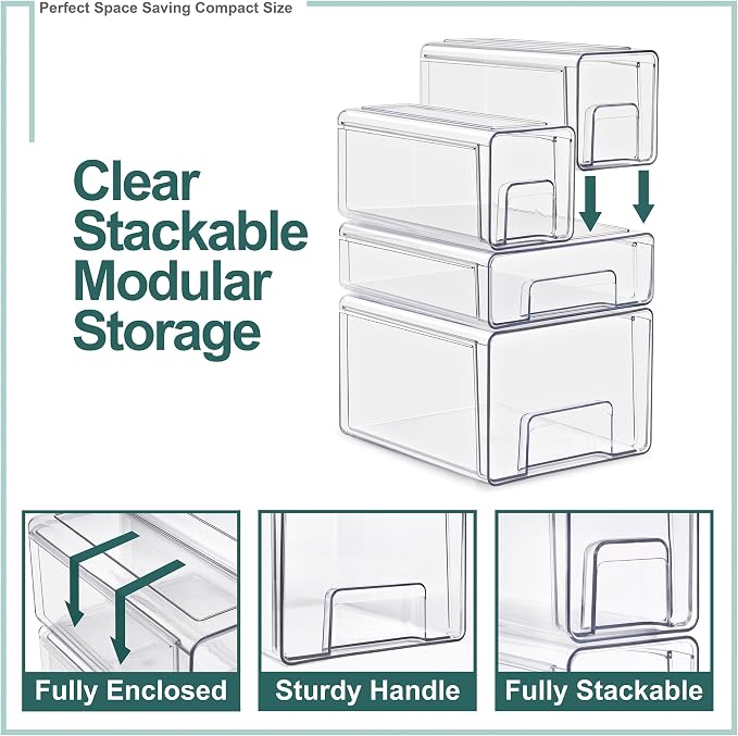 Sorbus Large Clear Stackable Storage Drawers – 2-Pack Plastic Organizer Bins with Handles – Pull-Out Stackable Drawers for Bathroom Closet, Medicine, Cabinet, Pantry Storage, Baby Bottle Organizer - Image 5