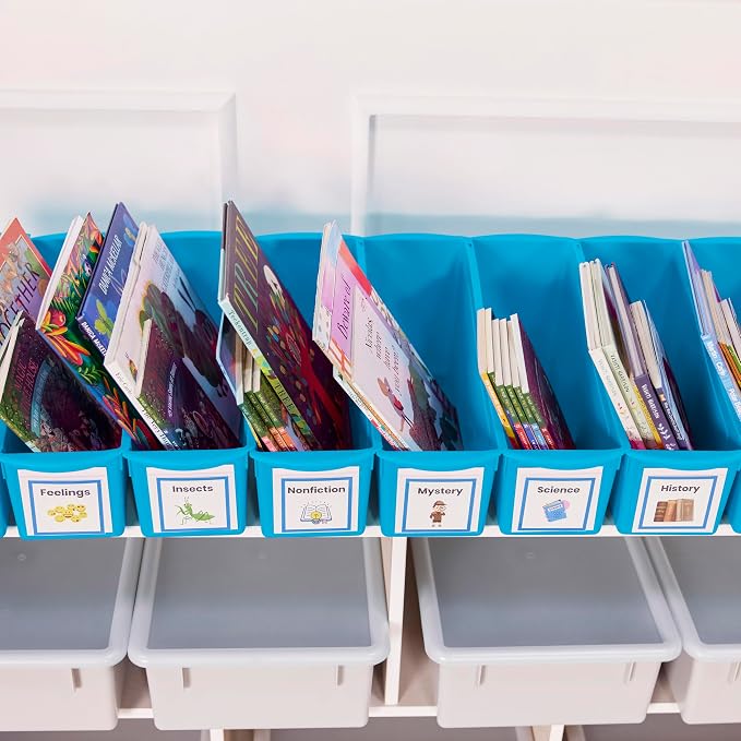ECR4Kids Linking Plastic Storage Book Bin, Multipurpose Organization, Neon Blue, 10-Piece - Image 9