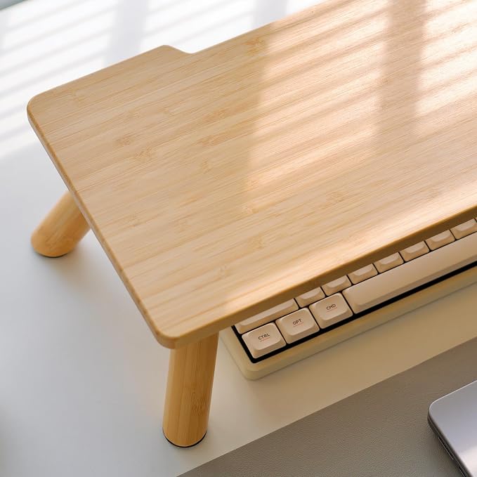Bamboo Monitor Stand Riser with Cable Routing Slot and Storage | 23.6-inch Wide, Ergonomic Desk Shelf, Natural Wood Desktop Organizer for Monitor Laptop Printer, Home Office Accessory - Image 7