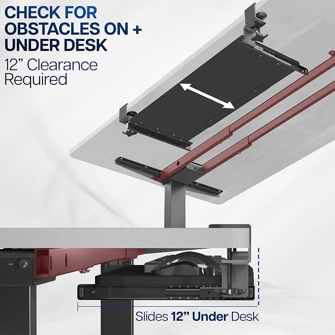 VIVO Dark Walnut Large 27 x 11 in Under Desk Keyboard Tray, MOUNT-KB05D | Keyboard Tray for Typing, Slide Out Platform, Extra Sturdy C-Clamp Mount System, Computer Drawer, Black Frame - Image 6