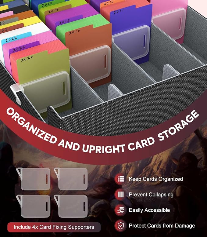MoKo Trading Card Storage Box for MTG, 3000+ Card Organizer, Black Grey | MTG Deck Box, w/ 24 Colorful Dividers & 4 Card Supporters, MTG Card Storage for Magic Game, TCG, PTG Baseball and Sport Cards - Image 4