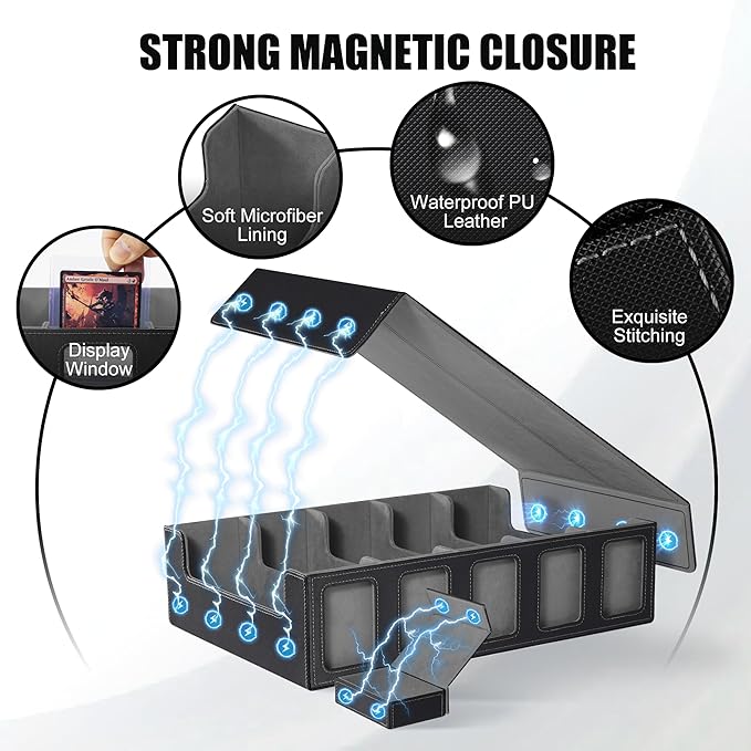 Kabinka Trading Card Storage Box with Commander Display, 5-Row Deck Case with Removable Lid; 3900+ Card Organizer for MTG TCG PTCG Sports Card, Top Loaders Storage Box (Black) - Image 4
