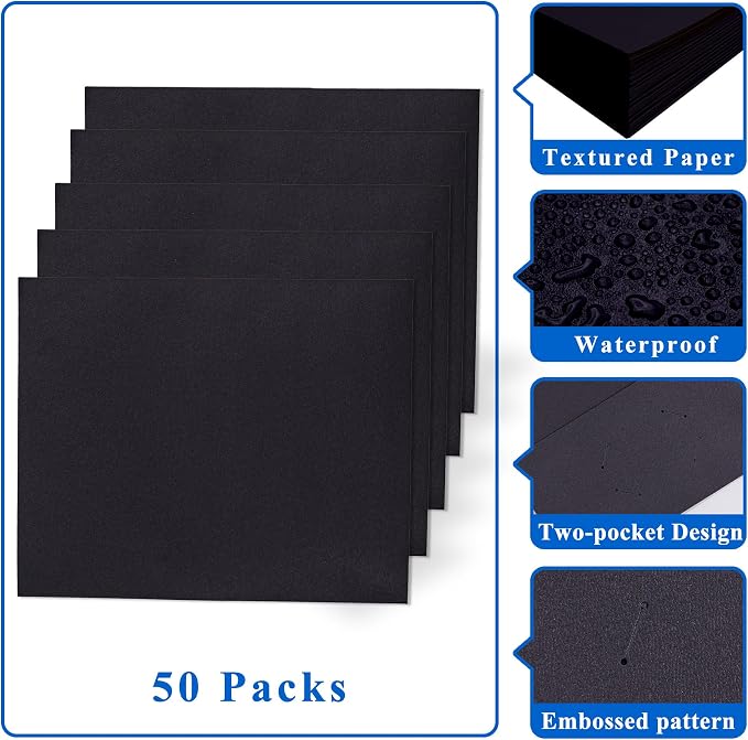Zzrywuty 50 Packs Two Pocket File Folders with Business Card Slot,Letter Size,Holds 100 Sheets for School,Office,Business,Black - Image 4