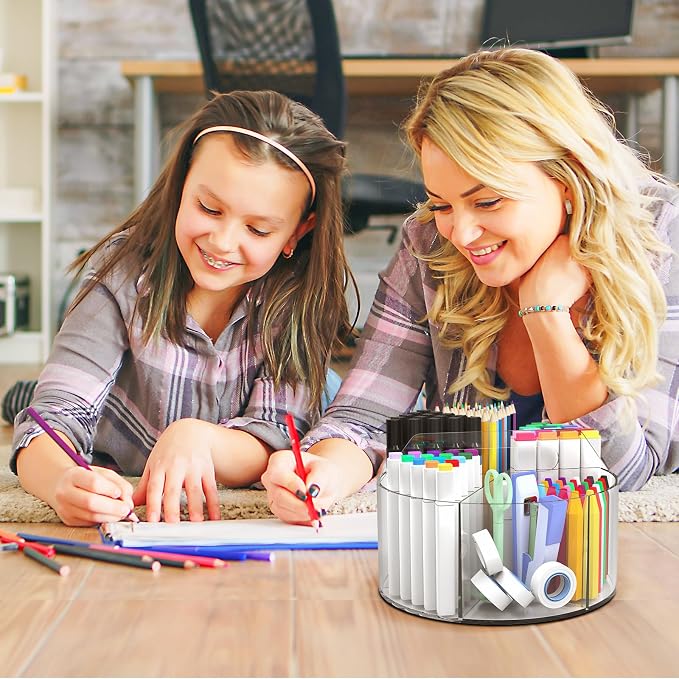 250pcs Acrylic Pencil Holder Marker Organizer, 360-Degree Rotating Pen Holder, Crayon Organizers for Kids Pencil Organizer Caddy Art Supply Lazy Susan Organizer for Desk Home School Office - Image 7