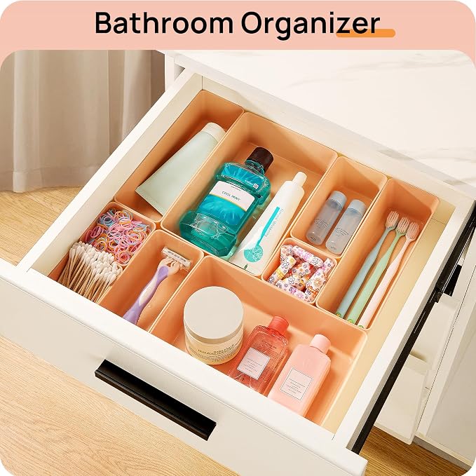 Vtopmart 25 Pack Plastic Drawer Organizers with Non-slip Rubber Pads | 4-Size Versatile Makeup Organizer, Storage Containers Small Bins for Makeup, Jewelries, Bedroom, Kitchen Utensils and Office - Image 5