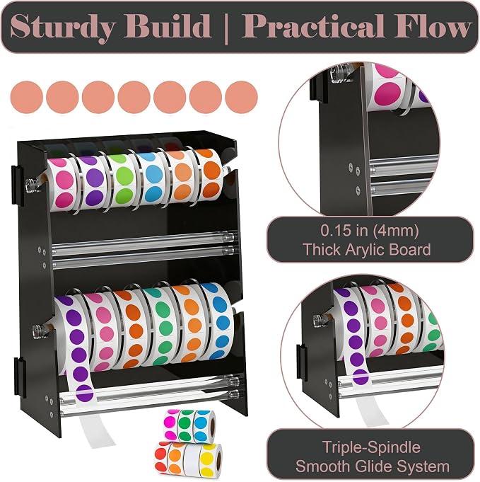 Acrylic Sticker Dispenser, Label Dispenser, Sticker Roll Holder | Double-Layer Design, 12 Roll Capacity, Adjustable Dividers, Easy Visibility, Ideal for Office, School, Craft Rooms & Home - Image 8