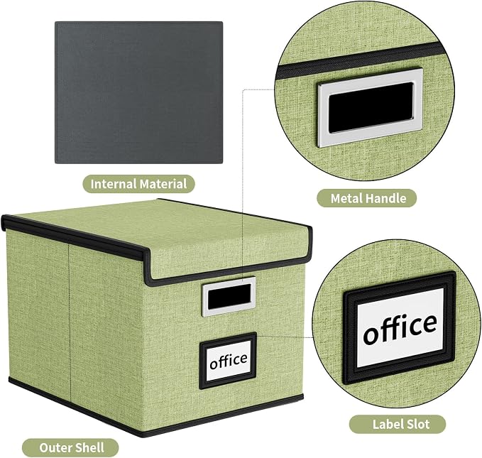 File Organizer Box with Lids, Collapsible File Folder Organizer | File Box with Plastic Slides for Office Document Storage, Filing Bin for Letter Size Hanging File Folders (1 Pack, Green) - Image 4