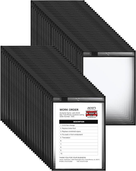 Nezyo Dry Erase Pockets Plastic Job Ticket Holders Shop Holder Order Pockets Clear Sleeves Tickets Folders Plastic Sleeves Paper Teacher Supplies for Classroom (10 x 14 in,Black,100 Pcs) by Nezyo
