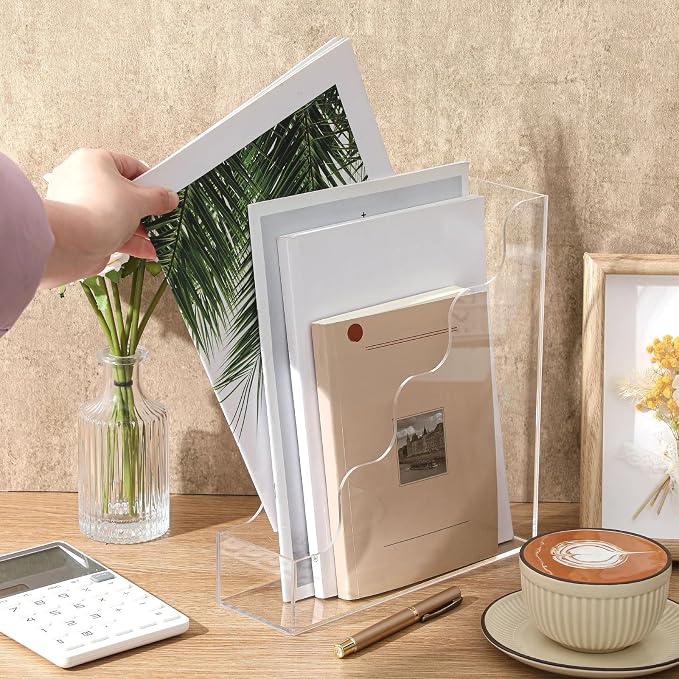 Engrowtic Clear Acrylic Magazine File Holders, Water Ripples Vertical File Organizer, Acrylic Files Holders for Desk Office Classroom Home Decor Document Storage Organizer Back to School - Image 2