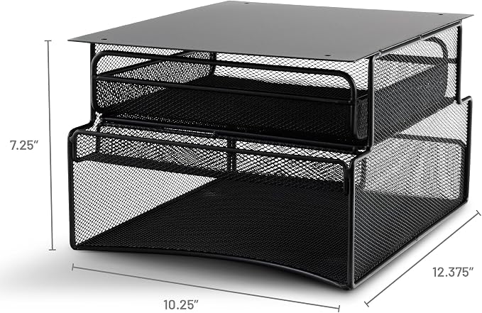 Safco 3244BL Onyx Mesh Deluxe Under Desk Hanging File & Paper Organizer, Black, Steel Construction, 2 Compartments, Tabletop or Desktop. Perfect for Home, Office & Classrooms, Black - Image 3