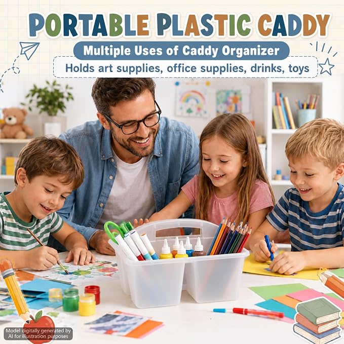 6 Pack 3 Compartment Small Caddy Plastic Classroom Organizer with Handle Portable Teacher Supply Storage Caddy Craft Art Caddies for Pencil, Crayon, Marker, Home, Office, School Supplies(Clear) - Image 5