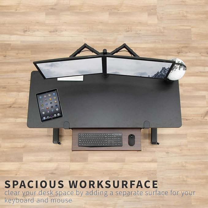 VIVO Dark Walnut Large 27 x 11 in Under Desk Keyboard Tray, MOUNT-KB05D | Keyboard Tray for Typing, Slide Out Platform, Extra Sturdy C-Clamp Mount System, Computer Drawer, Black Frame - Image 2