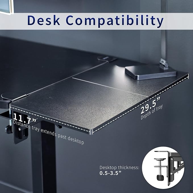 VIVO Black Clamp-on 30 x 12 in Desk Extender, DESK-EXT30 | Foldable, Wrist Support Arm Rest, Office Keyboard Tray, Side Table Extension Attachment - Image 5