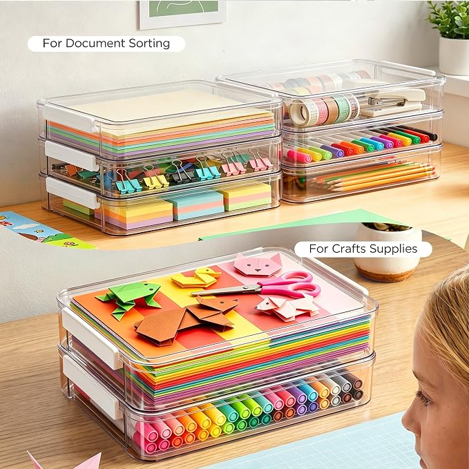 Citylife 4Packs 6Qt Paper Storage Box with Lids, Craft Organizer | Stackable Scrapbook Supplies, Art Materials, Creative Tools with Organized Storage for Craft Rooms and Classrooms - Image 11