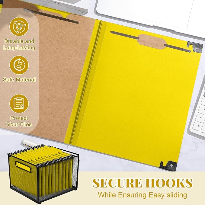 Henoyso 15 Pcs Hanging Classification Folders with Prongs, 3 Divider/ 8 Section, Letter Size, 8 Fasteners, 4 Inch Expansions, 1/3-cut Tab Pressboard File Folder for Office School Medical(Yellow) - Image 4