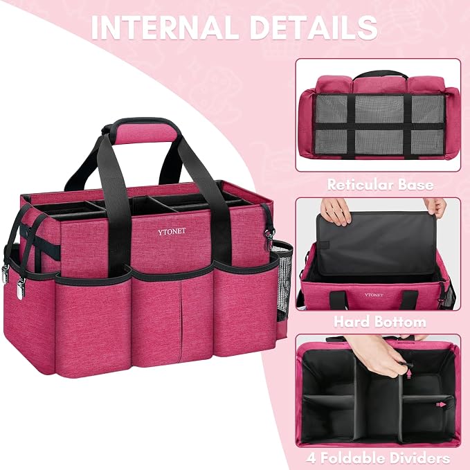 Ytonet Wearable Cleaning Supply Caddy, Foldable Cleaning Tote with Dividers | with Foldable Dividers, Portable Cleaning Bag for Housekeepers, Kitchen Supplies Organizer, Car Detailing Bag, Red - Image 5