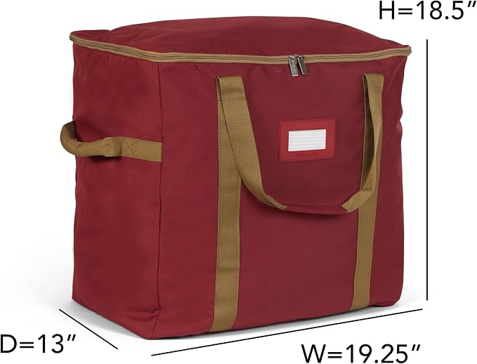 Covermates Keepsakes Adjustable Ornament Storage Bag – Heavy-Duty Polyester, Padded Dividers & FlexGrid Trays – Protective Holiday Ornament Organizer with Handles & Label Window, Red - Image 3