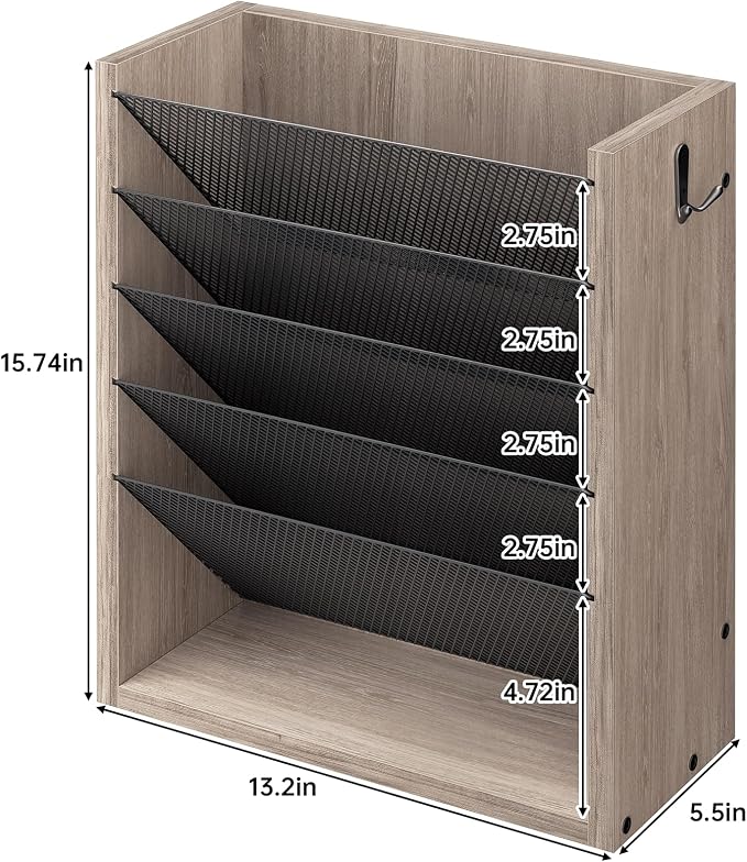 Mail Organizer Wall Mounted, 6-Slot Hanging File Organizer with Key Holder | Mail Sorter, Wood Letter Holder for Envelopes Bills Magazine Folders Papers Accessories for Home Office, Greige - Image 3