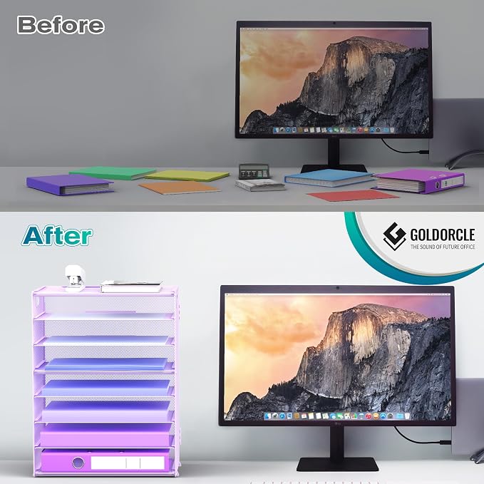 8 Tier Paper Letter Tray Organizer with Handles for Desk (Purple) | Mesh Desk File Holder Storage Organization for Home School Classroom & Office - Image 4