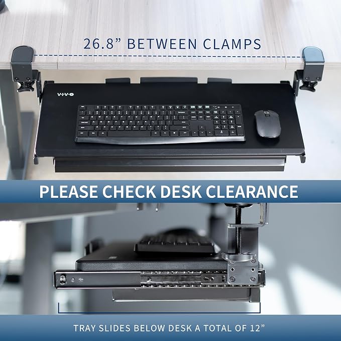 VIVO Large Height Adjustable Clamp-on Keyboard Tray, Extra Sturdy Pull Out Platform with Storage Drawer, 27 (33 Including Clamps) x 11 inch Slide-Out Tray with Organizer, Black, MOUNT-KB05HB-DR - Image 8