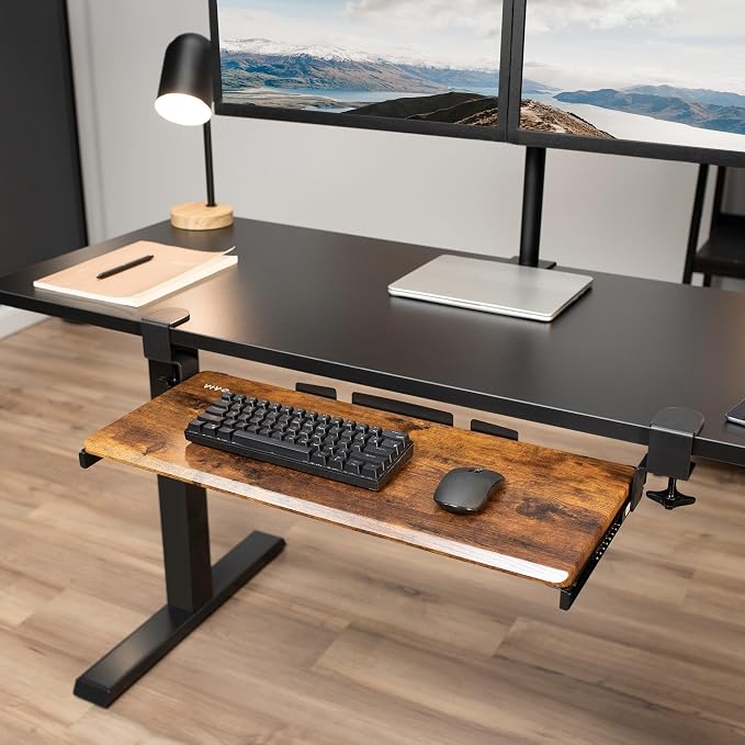 VIVO Vintage Brown Large 27 x 11 in Under Desk Keyboard Tray, MOUNT-KB05N | Keyboard Tray for Typing, Slide Out Platform, Rustic, Extra Sturdy C-Clamp Mount System, Computer Drawer, Black Frame - Image 5