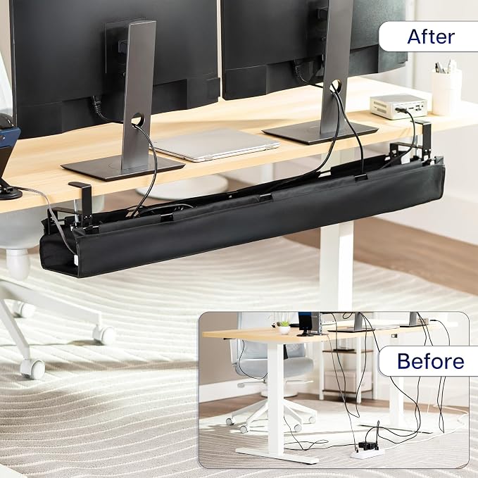 VIVO Clamp-on Under Desk 47 inch Fabric Cable Management Tray, Wire Concealer, Power Strip Storage, Workspace Organization, Easy Fold Down Access, Black, DESK-AC47F-C - Image 2