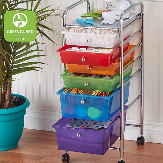 ECR4Kids 6-Drawer Everyday Rolling Utility Storage Cart, Mobile Organizer, Assorted - Image 7