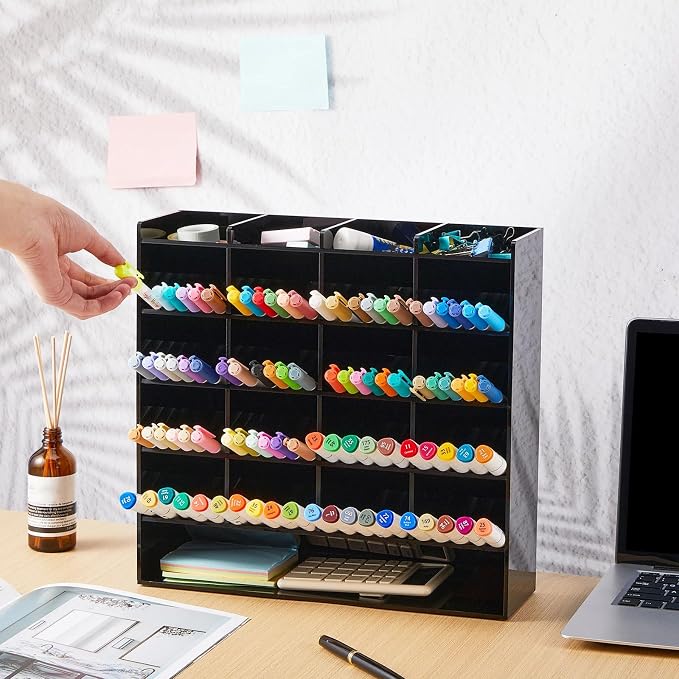 MotiMind Acrylic Pen Organizer Storage for 250 Markers Vertical Marker Organizer Acrylic Pen Display Holder for Office Desk Desktop Stationery Pencil Storage, Black, 13 x 4 x 12.4 Inch - Image 4
