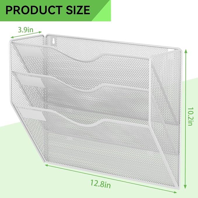 3 Pockets Hanging Wall File Organizer Mail Holder, Wall Mounted Paper Document Folder Holder, Clipboard Storage Organization Magazine Rack, Silver - Image 3