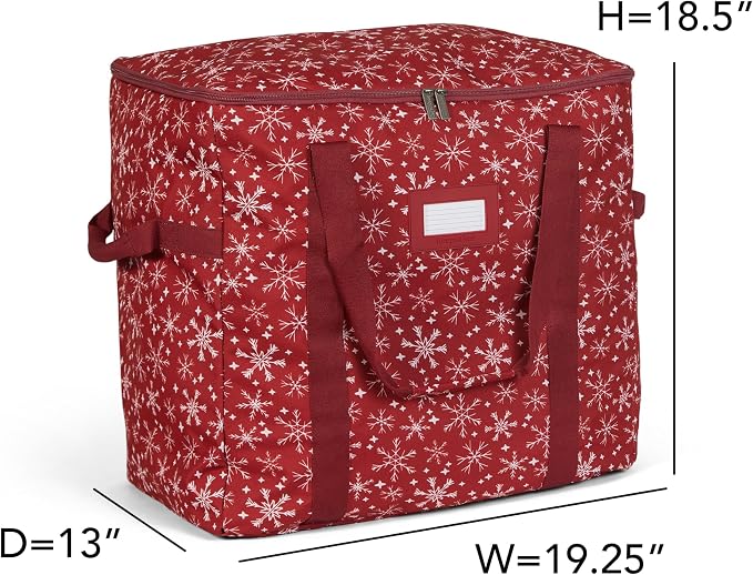 Covermates Keepsakes Adjustable Ornament Storage Bag – Heavy-Duty Polyester, Padded Dividers & FlexGrid Trays – Protective Holiday Ornament Organizer with Handles & Label Window, Red Snowflake - Image 3