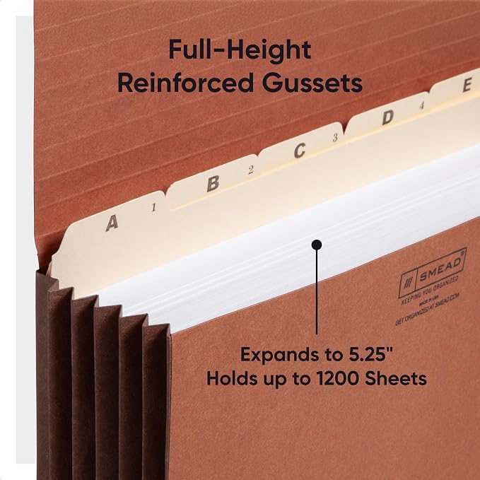 Smead Redrope Expanding File Wallet, Expanding File Organizer, Accordion Folder for Documents, Flap/Cord Closure, 5-1/4" Expansion, Tear-Resistant, Letter Size, 10 per Box (71109) (Pack of 4) - Image 5