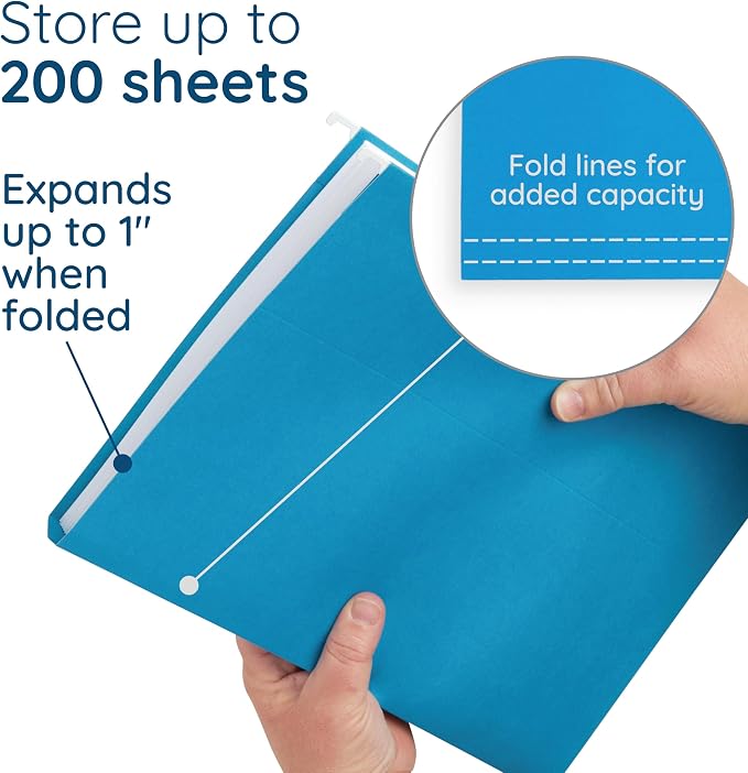 Blue Summit Supplies 50 Hanging File Folders, Letter Size, Blue | Reinforced letter size, 1/5 cut tabs, plastic tabs and inserts included, for filing cabinet, home, and office - Image 3