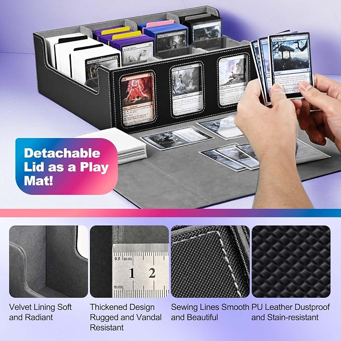 UAONO Trading Card Storage Box with Commander Display, Black Grey | 2400+ Deck Box for MTG with Removable Cover, Top Loaders Card Case Fits Magic TCG PTCG Sports Cards, 24 Dividers, 4 Stoppers - Image 5
