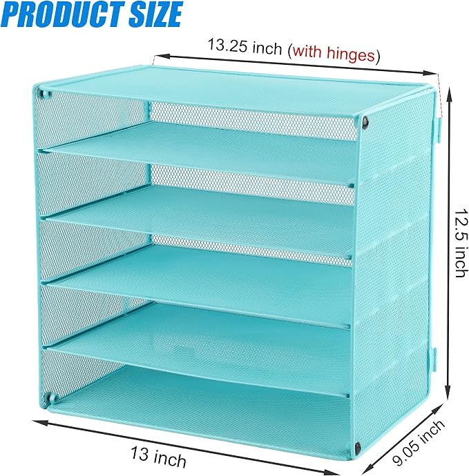 5 Slot Mesh Desk Organizer Tray, File Paper Letter Folder Holder Desktop Paper Sorter Mail Organization Rack Storage Accessories, for Office Home School Classroom, Blue - Image 2